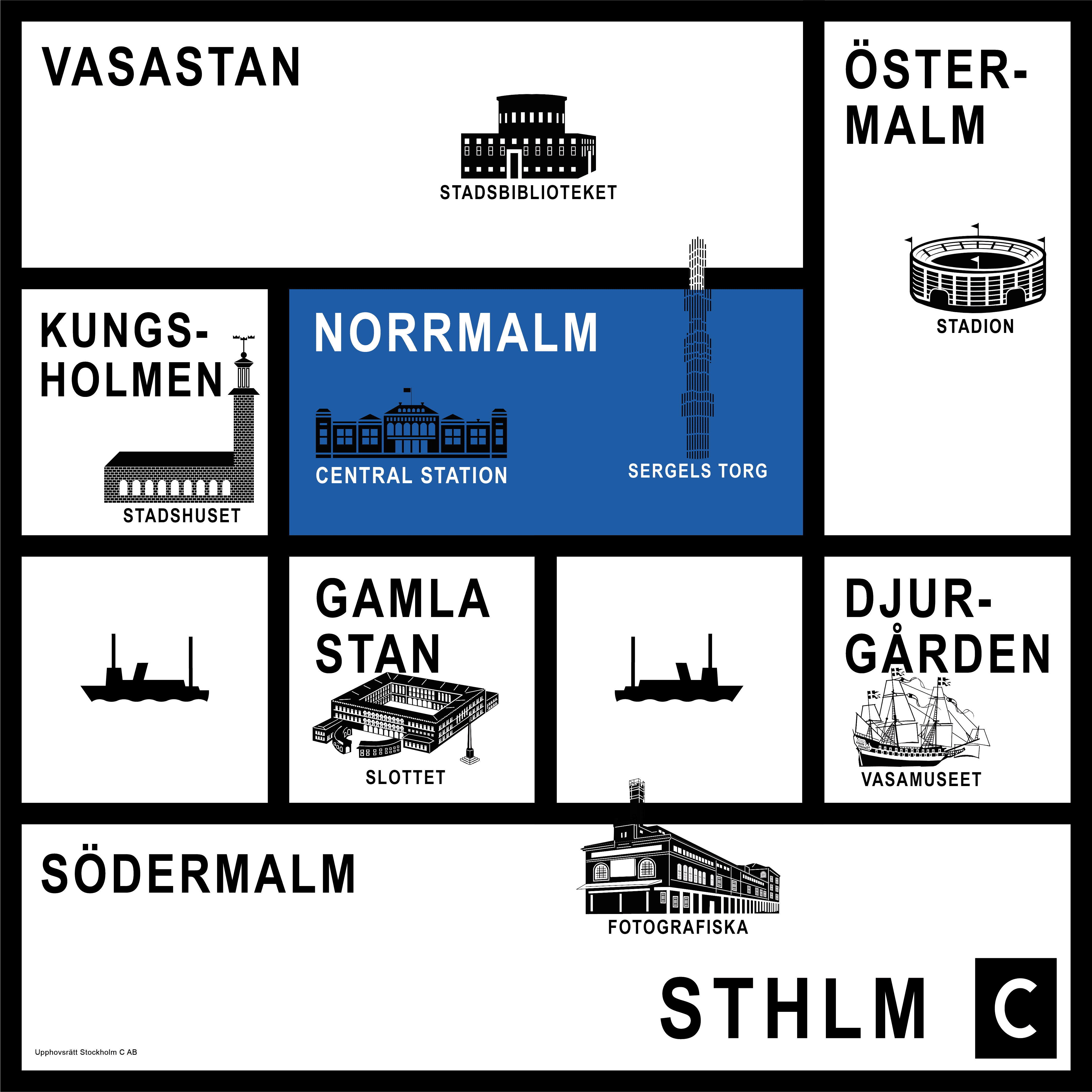 Sthlm C - 7 stadsdelar och 64 huvudgator